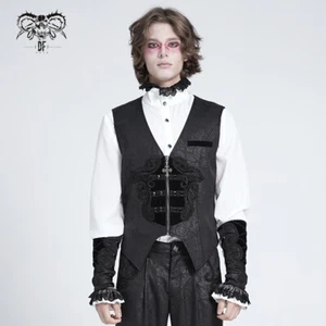 Gilet slim uomo moda diavolo nero gotico vintage fantasia zip davanti - Foto 1 di 24