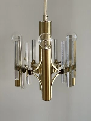 Lámpara de techo colgante italiana Sciolari de latón cristalino vintage Foto 1 de 4