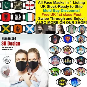 Masque Facial En Coton Respirant Unisexe Réutilisable Lavable LOT ADULTES - Picture 1 of 43