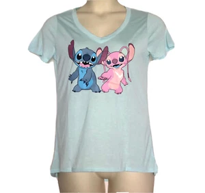 Stitch and Angel Shirt Womens MEDIUM Top NEW Aqua Blue Tee Disney Lilo & Stitch - Picture 1 of 12