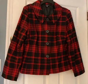 Briggs New York Women’s Red Plaid Jacket w/Peter Pan Collar & Peplum Back 14P - Picture 1 of 8