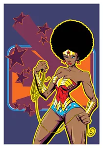 Afroamericana Mujer Maravilla Negra Estampado Art Cómic Pop Art DC Comics Discoteca Afro - Imagen 1 de 3