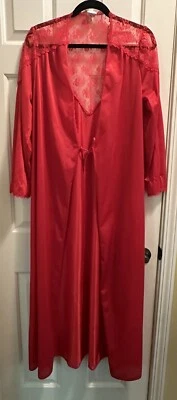 Vintage Undercover Wear Long Red Nylon Lace Robe Size Medium Made In USA - Image 1 of 4