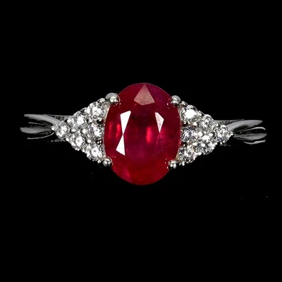 Anillo de plata de ley 925 rubí ovalado 8x6 mm piedras preciosas naturales joyería tamaño 7 Foto 1 de 4
