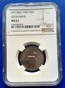 =39/49/59-WIN3or4= Qatar & Dubai 50 Dirhams 1966 NGC MS-63 - Picture 1 of 2