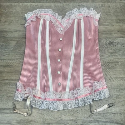 Corsé Shirley of Hollywood Rayas Satén Encaje Deshuesado Coqueta Rosa Caramelo Talla 34 Foto 1 de 4