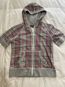 Le Tigre Jacket Womens Jrs M Plaid Full Zip Hooded Pockets Y2K Short Sleeve Prep - Picture 1 of 8