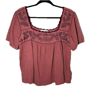 Top contadino donna Lucky Brand overdyed ricamato taglia XL rosso manica corta crop - Foto 1 di 17
