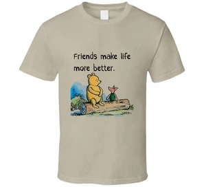 Friends Make Life More Better Piglet Pooh Funny Cute Gift Trending T Shirt - Picture 1 of 4