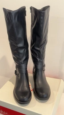 Style & Co Marilee Wide Calf Motorcycle Boots Black Buckle Strap Black Size 8M - Image 1 of 4