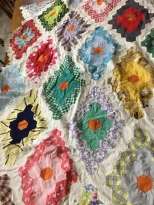 Trapuntino vintage cucito a mano multicolore disegno diamante cotone - Foto 1 di 12