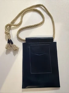 Handgefertigte Leder Marineblau Seil Kordel Tasche Handtasche Lila Faden - Bild 1 von 12