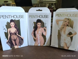 PENTHOUSE Midnight  Kimono Spitze  Dessous inkl. Tanga rose, weiß und schwarz XL - Bild 1 von 4