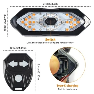 Bicycle Indicator LED Bicycle Rear Signal Light with Remote Control 5 Modes USB - Bild 1 von 17