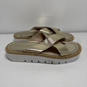 Stuart Weitzman Roza Lift Platform Women’s Sz 7.5B Slide Sandal Metallic Gold - Picture 1 of 14