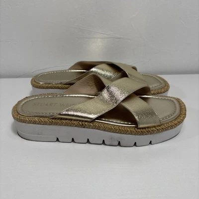 Stuart Weitzman Roza Lift Platform Women’s Sz 7.5B Slide Sandal Metallic Gold - Image 1 of 4