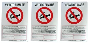 3xCartelli Vietato Fumare 30x20cm Targa Segnaletica Legge Sanzioni Ufficio Bar - Foto 1 di 6