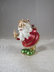 BEJEWELED SANTA TRINKET BOX 2 1/2" TALL - Picture 1 of 4
