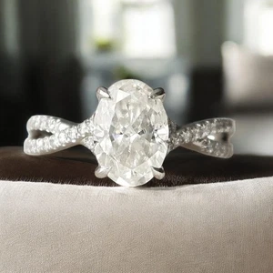 IGI GIA Certified Lab Grown Diamond Wedding Ring 1.90 CT Oval Cut 18K White Gold - Picture 1 of 13
