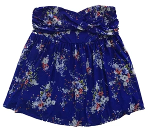 Torrid 1 geblümte ärmellose Bandeau-Bluse 1X royalblau gesmokt gefüttert Pullover - Bild 1 von 12