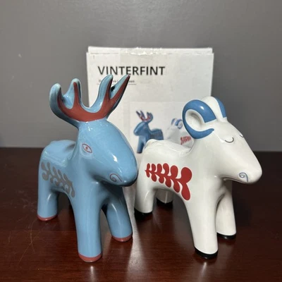 Ikea VINTERFINT Animales Juego de 2, Cerámica, Blanco Azul Rojo Navidad Nuevo en Caja Foto 1 de 4