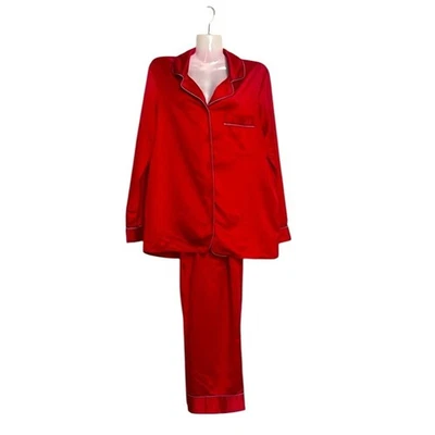 Cabernet By Sleep Sense Red Satin Grey 2 Piece Button Down Pajamas Sleepwear Set - Image 1 of 4