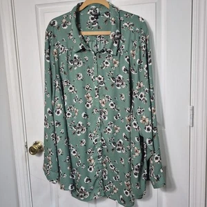 Torrid Size 6X Long Sleeve Button Up Blouse Teal Green White Floral - Picture 1 of 7