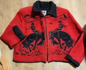 Vintage XL Wooded River rot Western Cowboy Pferd Rodeo Decke Jacke Wollmischung USA - Bild 1 von 10
