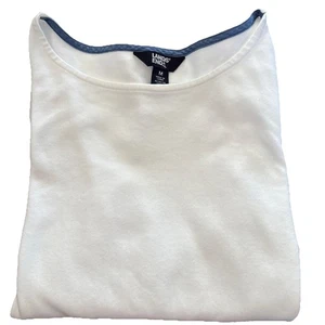 Camiseta para mujer LANDS’ END manga 3/4 MED cuello barco algodón pima blanca en muy buena condición Top Shirt - Imagen 1 de 8