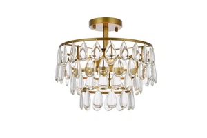Elegant Lighting 1103F14 Mila 3 Light 14"W Semi-Flush Waterfall - Brass - Picture 1 of 3