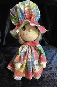 Vintage 70er Pappmaché Puppe Patchwork handgefertigt mit Hut Sommersprossen Künstler signiert - Bild 1 von 9