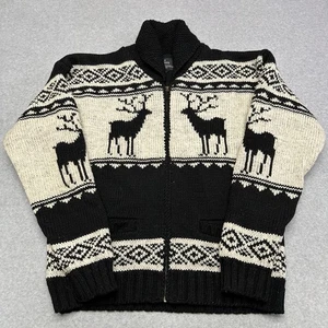 Maglione Cowichan Lost Horizon bianco e nero Deer Bucks full zip foderato in pile XXL - Foto 1 di 10