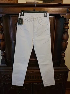 Neu mit Etikett Massimo Dutti Damenhose hoher Bund schmale Passform weiß Jeans Größe 4 99 $ - Bild 1 von 4