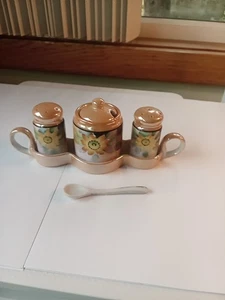 Vtg Chikaramachi LusterWare Condiment Set Salt & Pepper Mustard w/ Spoon & Tray - Picture 1 of 5