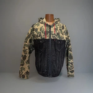 LEVI'S X JUSTIN TIMBERLAKE Rare Denim Coat Camo Hood Trucker Jacket (org $195) - Picture 1 of 12