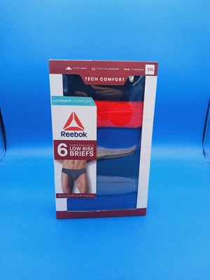 6 Pack of Reebok 2XL Tech Ultimate Comfort Performance Low Rise Briefs Underwear - Image 1 of 4