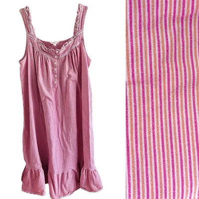 Sweet Women’s Nightgown Cotton Large Sleeveless Pink/orange Stripes Easy Care - Image 1 of 4