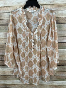 Daniel Rainn Damen 2X Bedruckt V-Ausschnitt Transparent 3/4 Ärmel Transparent Bluse Top - Bild 1 von 8