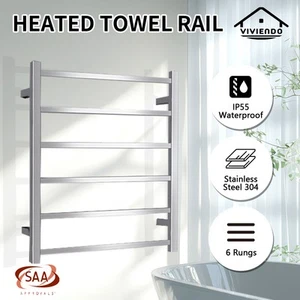 Viviendo Electric Heated Towel Rail Rack Bathroom Stainless Steel Rails 6 Bars - Picture 1 of 11