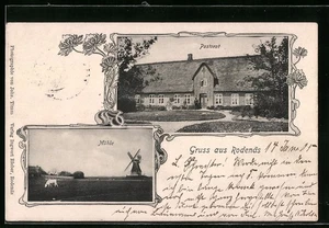 Rodenäs, Pastorat und Windmühle, Ansichtskarte 1905  - Picture 1 of 2