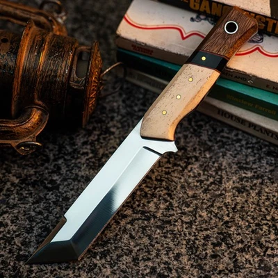 Cuchillo Damasco/Acero 9" Listo para Regalo Full Tang Hunt it Hunt + Funda de Cuero Foto 1 de 4