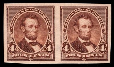 MOMEN: US STAMPS #222P5 IMPERF PAIR PROOF MINT OG NH VF LOT #96131* - Image 1 of 2