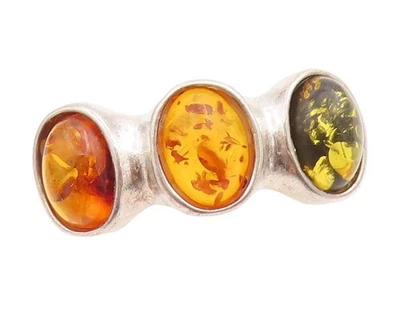 Anillo Vintage Plata de Ley 925 Tri Color Ámbar Distintivo Banda Talla 8 RG33807 Foto 1 de 4