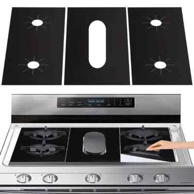 3 Pc Gas Stove Range Top Burner Cover Protector Liner Reusable Kitchen Non Stick - Image 1 of 3
