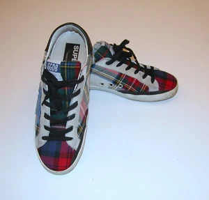 Golden Goose Superstar Plaid Fabric Low-Top Blue Star Multicolor Sneakers -EU 39 - Picture 1 of 13