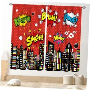 Superhero City Curtains for Boys Kids Teens, Red Spider Web 42W x 45L Hero-01 - Picture 1 of 6