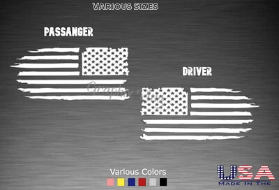 Distressed Tattered American Flag Vinyl Decal Sticker | Ripped Torn USA SET of 2 - Image 1 of 4