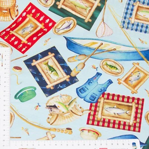 Fische Anglerutensilien von Benartex Stoff Patchwork (0169) - Bild 1 von 1