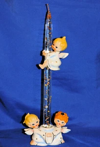 Vintage Lefton Weihnachten Pixie Sprite Mädchen Engel Kerze Umarmung und Halter Japan 3" - Bild 1 von 14