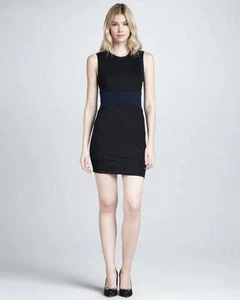 Diane von Furstenberg Black Navy Blue Colorblock Gretchen S/L Dress NWT 2 - Picture 1 of 1